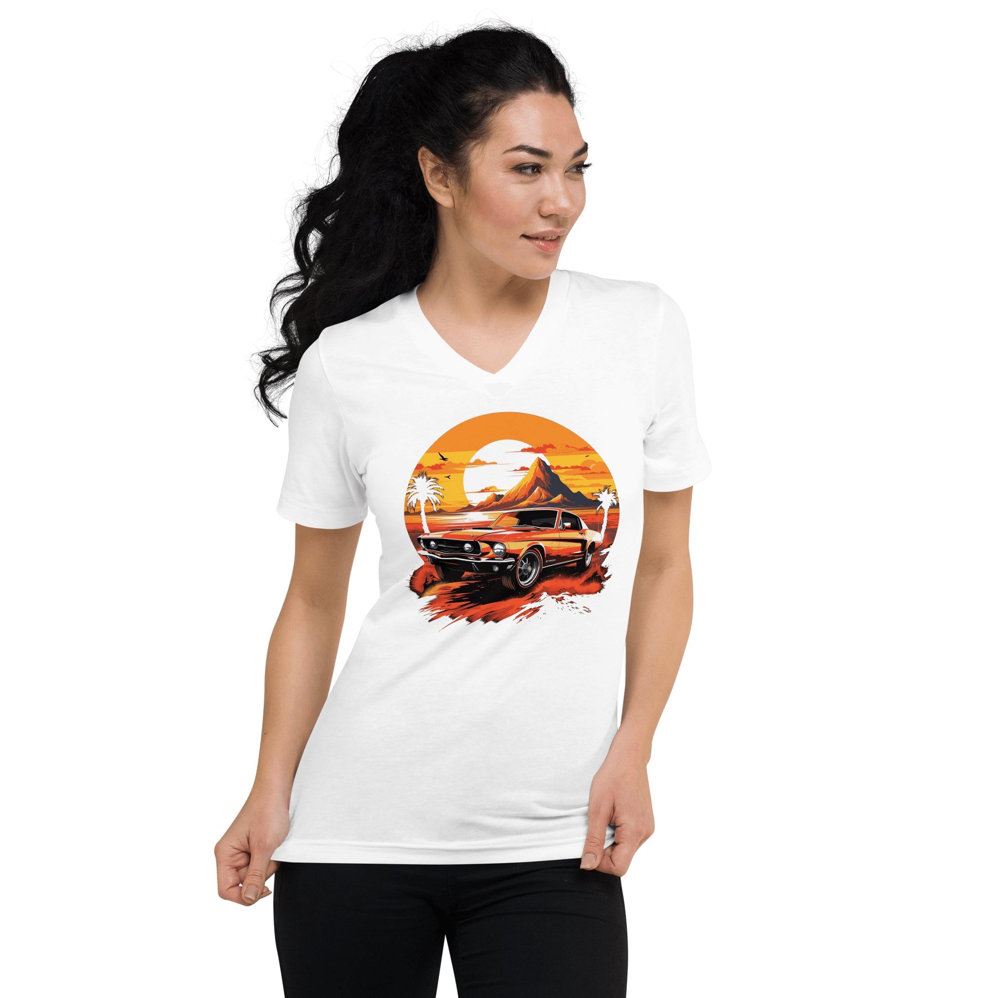 Kurzärmeliges Unisex T-Shirt mit V - Ausschnitt "Ford Mustang" - Artexio