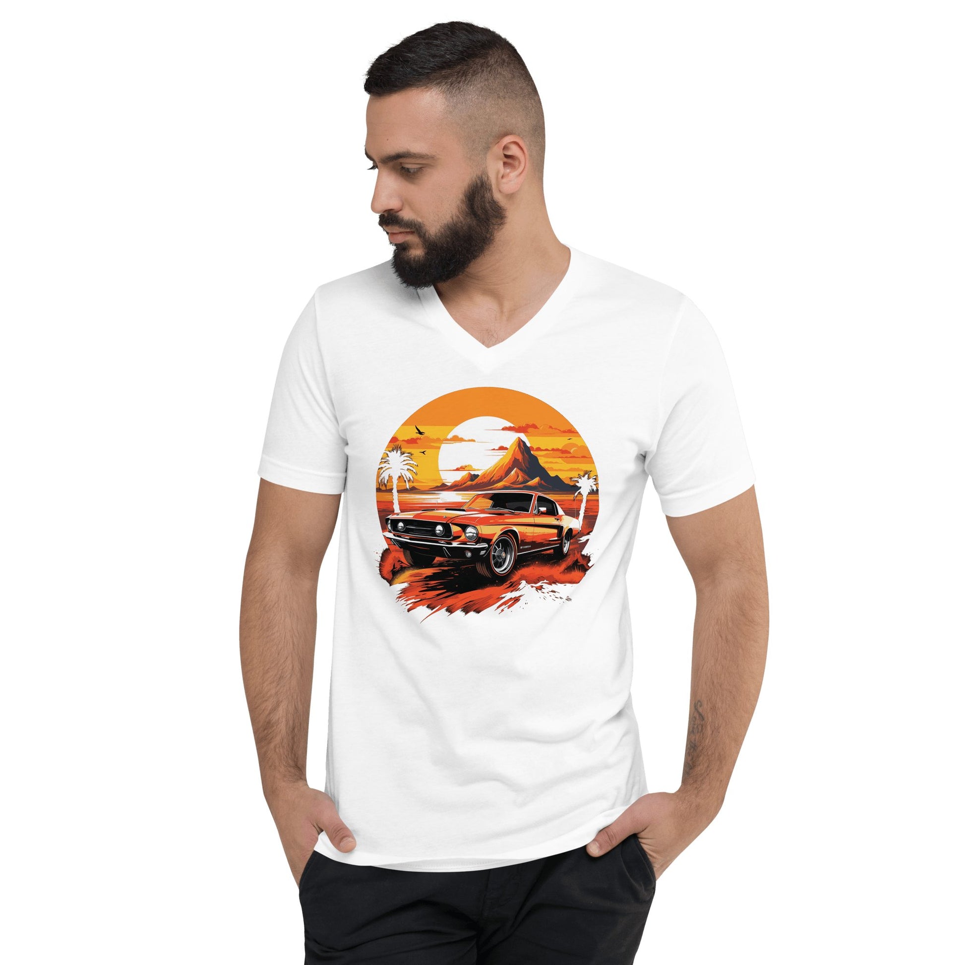 Kurzärmeliges Unisex T-Shirt mit V - Ausschnitt "Ford Mustang" - Artexio