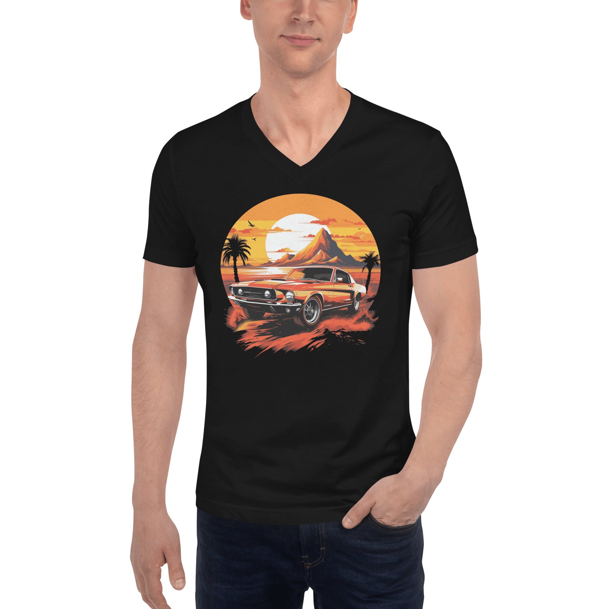 Kurzärmeliges Unisex T-Shirt mit V - Ausschnitt "Ford Mustang" - Artexio