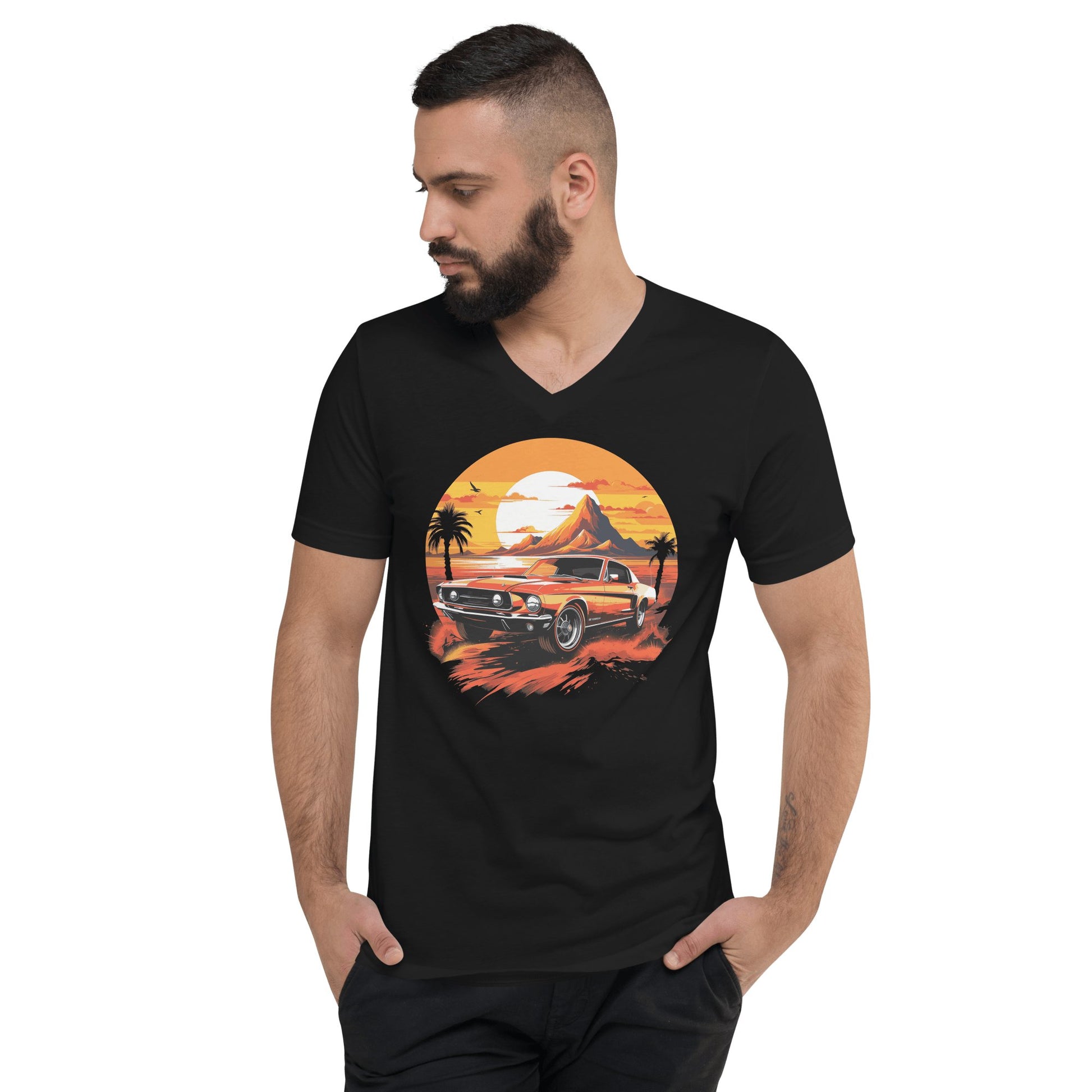 Kurzärmeliges Unisex T-Shirt mit V - Ausschnitt "Ford Mustang" - Artexio