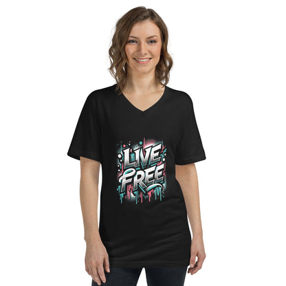 Kurzärmeliges Unisex T-Shirt mit V - Ausschnitt "Live Free" - Artexio