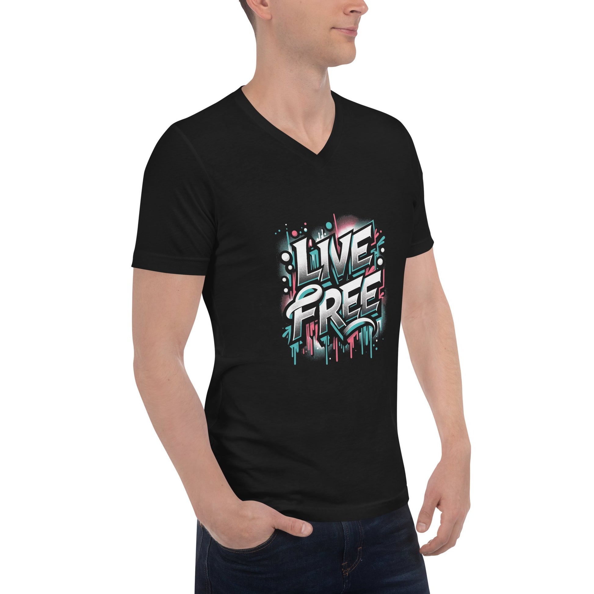 Kurzärmeliges Unisex T-Shirt mit V - Ausschnitt "Live Free" - Artexio