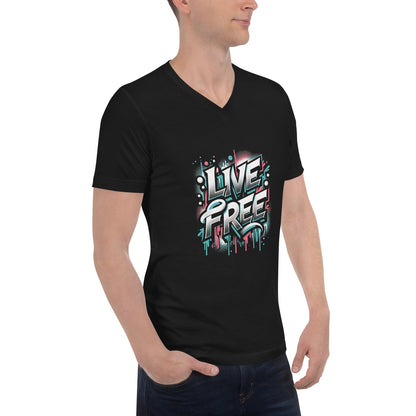 Kurzärmeliges Unisex T-Shirt mit V - Ausschnitt "Live Free" - Artexio