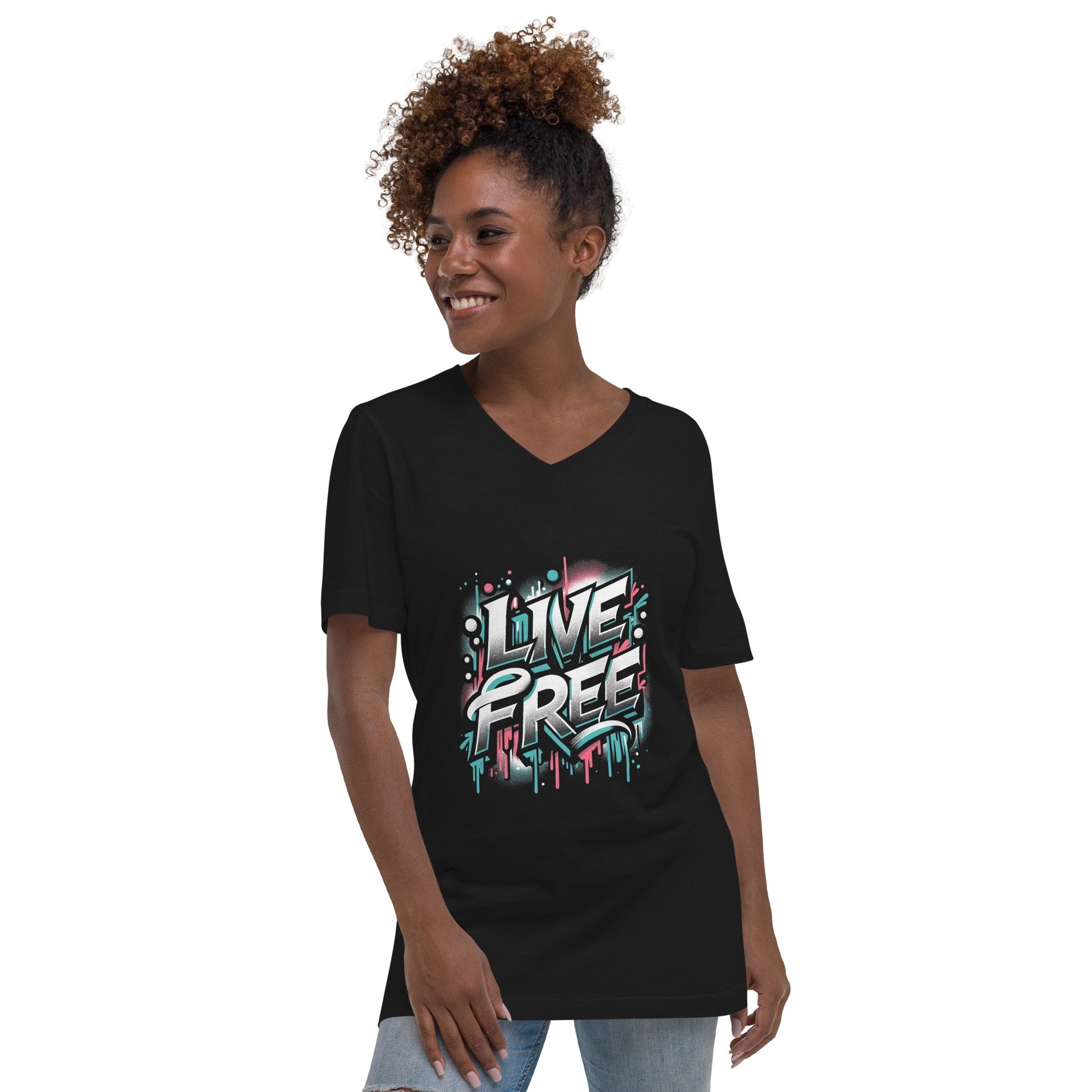 Kurzärmeliges Unisex T-Shirt mit V - Ausschnitt "Live Free" - Artexio