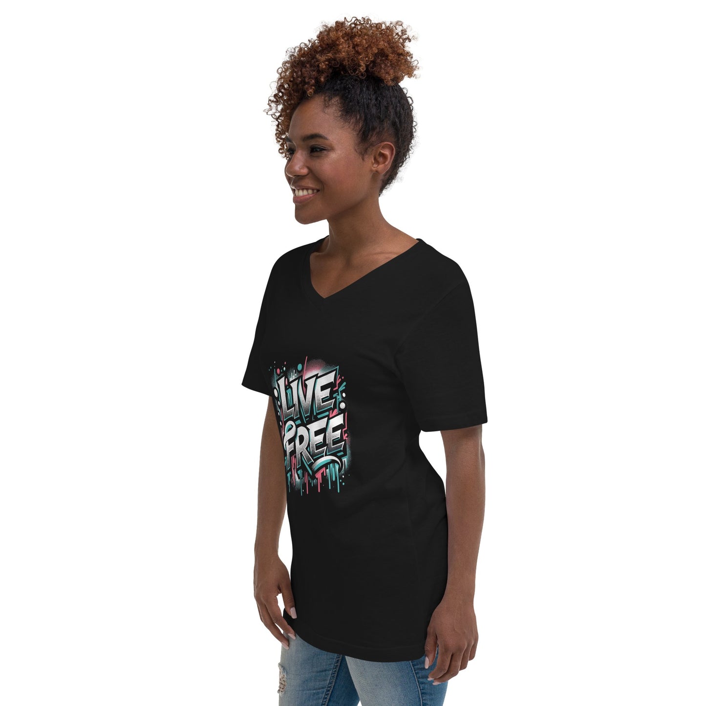 Kurzärmeliges Unisex T-Shirt mit V - Ausschnitt "Live Free" - Artexio