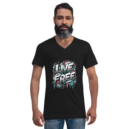 Kurzärmeliges Unisex T-Shirt mit V - Ausschnitt "Live Free" - Artexio