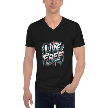 Kurzärmeliges Unisex T-Shirt mit V - Ausschnitt "Live Free" - Artexio