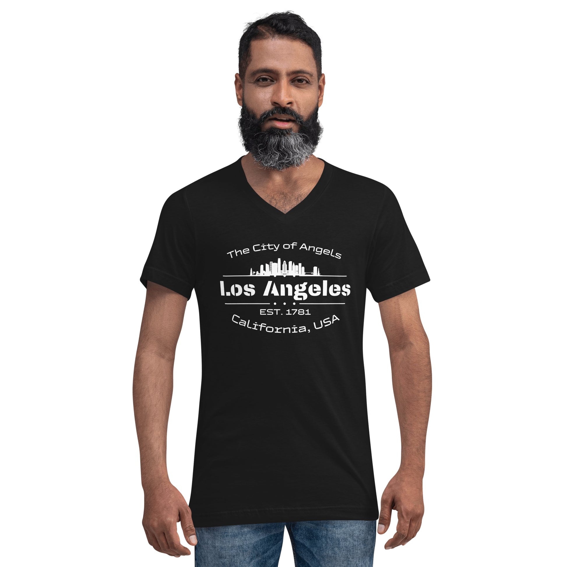 Kurzärmeliges Unisex T-Shirt mit V - Ausschnitt "Los Angeles" - Artexio