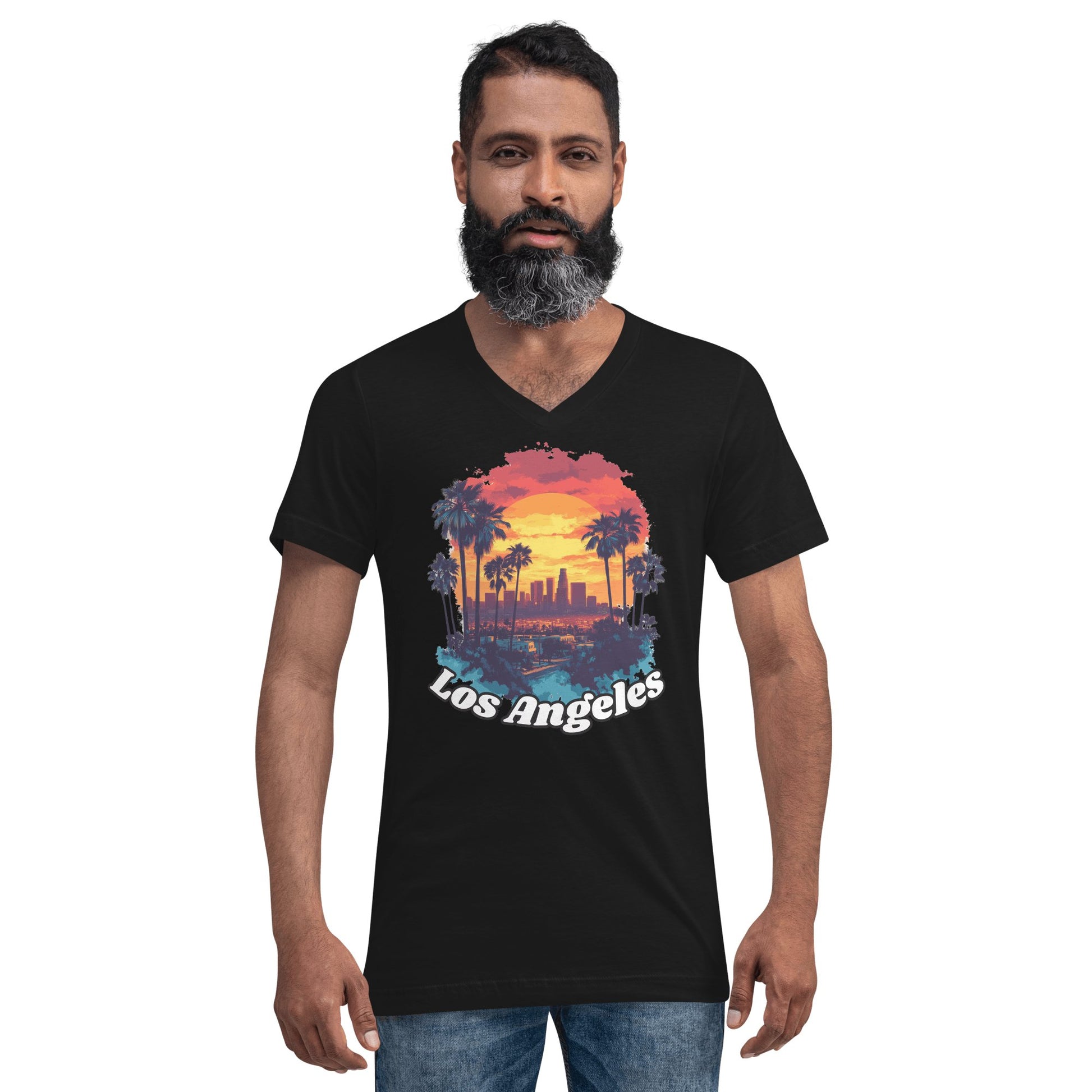 Kurzärmeliges Unisex T-Shirt mit V - Ausschnitt "Los Angeles" - Artexio