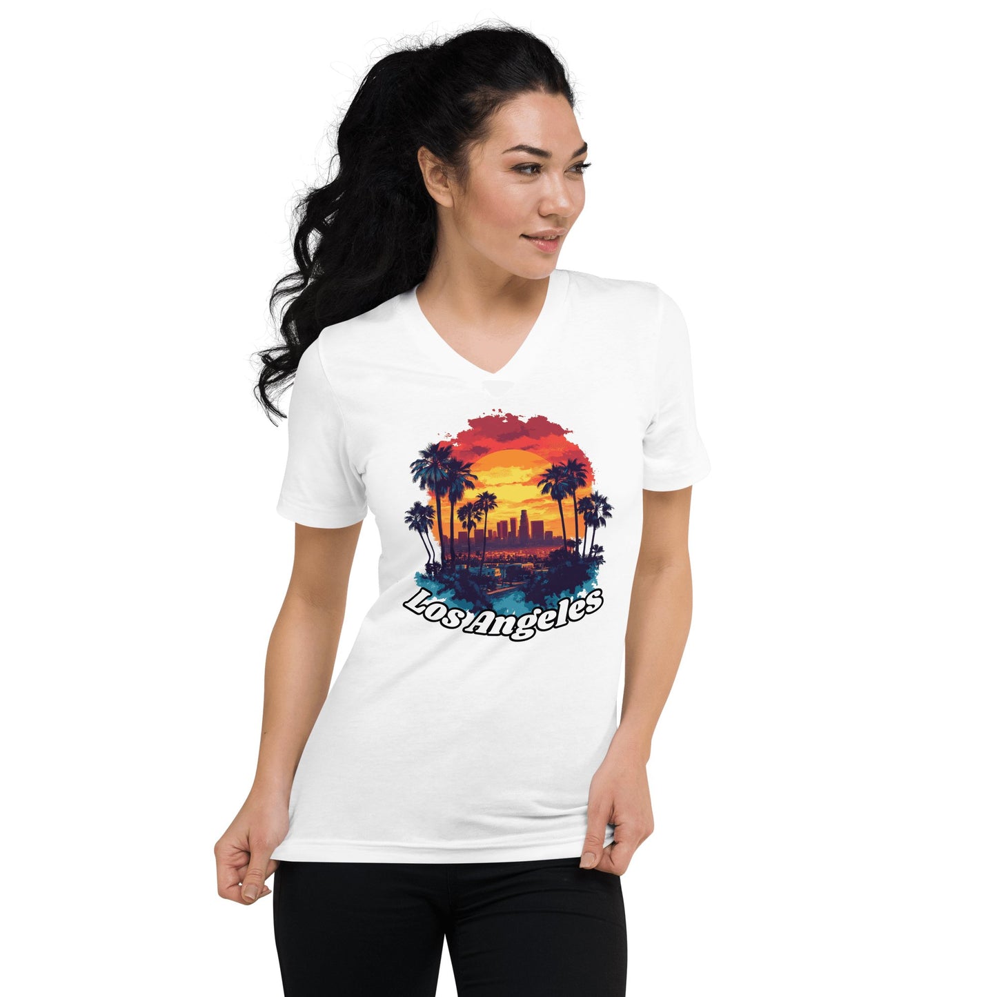 Kurzärmeliges Unisex T-Shirt mit V - Ausschnitt "Los Angeles" - Artexio