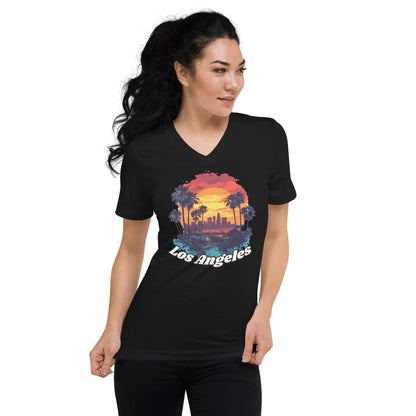 Kurzärmeliges Unisex T-Shirt mit V - Ausschnitt "Los Angeles" - Artexio