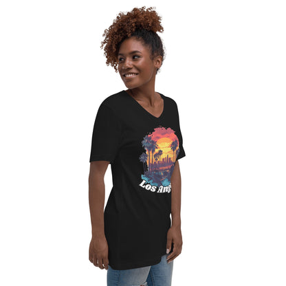 Kurzärmeliges Unisex T-Shirt mit V - Ausschnitt "Los Angeles" - Artexio