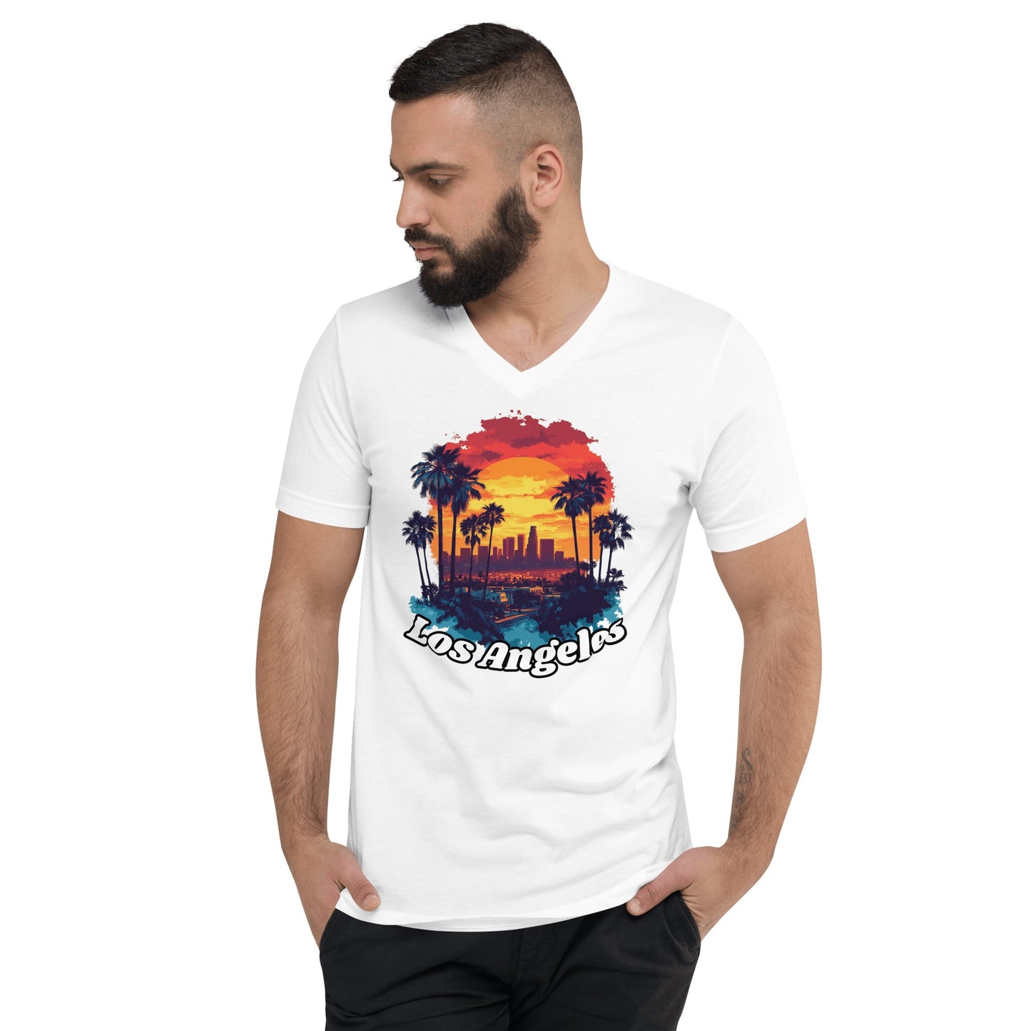 Kurzärmeliges Unisex T-Shirt mit V - Ausschnitt "Los Angeles" - Artexio