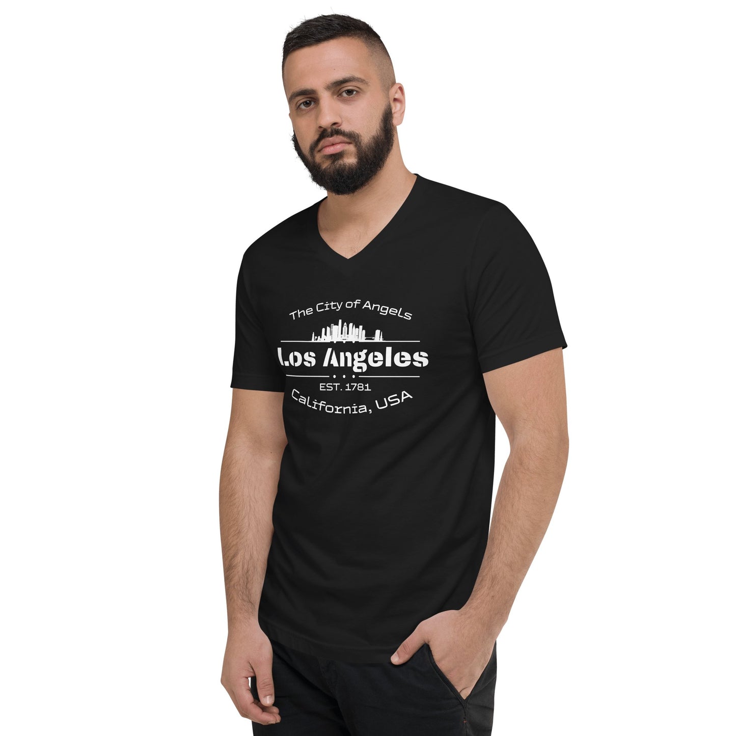 Kurzärmeliges Unisex T-Shirt mit V - Ausschnitt "Los Angeles" - Artexio