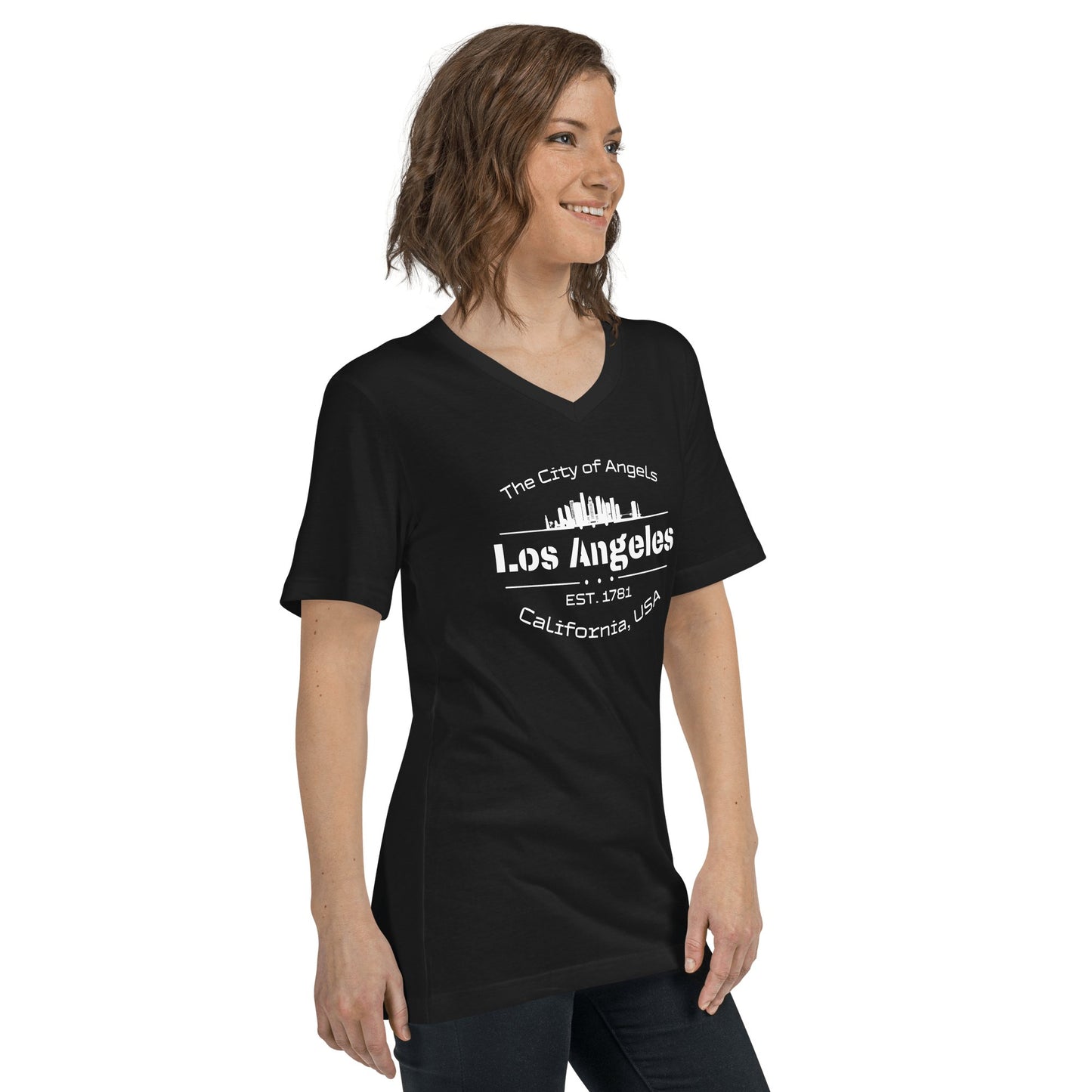 Kurzärmeliges Unisex T-Shirt mit V - Ausschnitt "Los Angeles" - Artexio