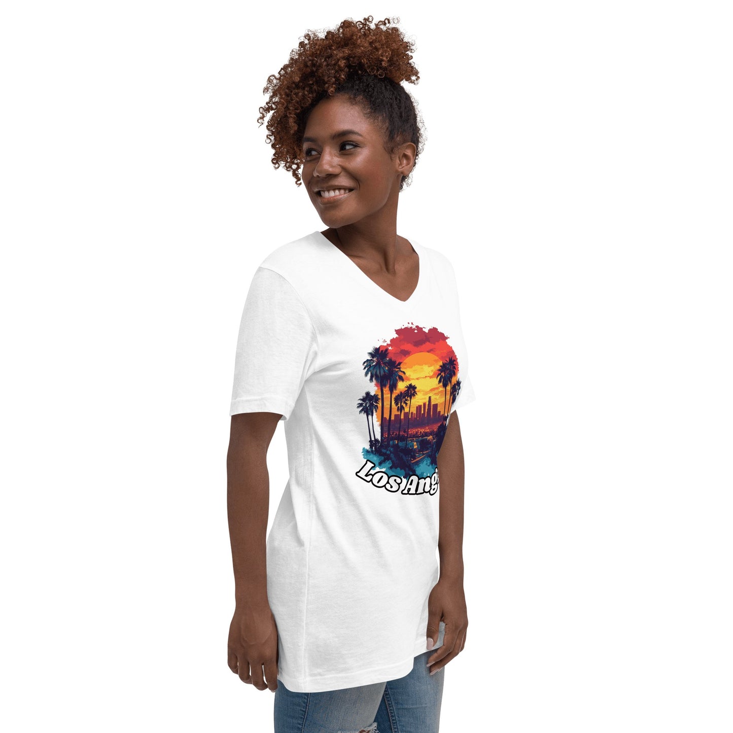 Kurzärmeliges Unisex T-Shirt mit V - Ausschnitt "Los Angeles" - Artexio