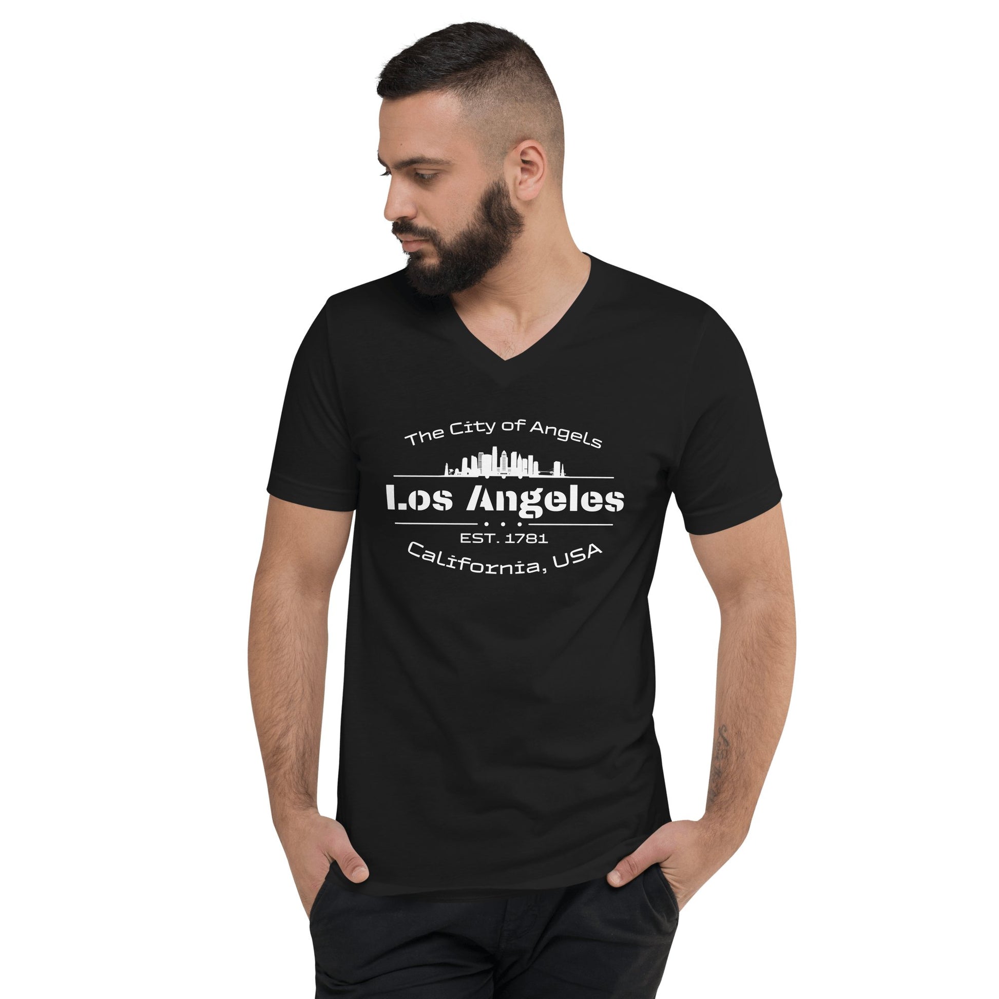 Kurzärmeliges Unisex T-Shirt mit V - Ausschnitt "Los Angeles" - Artexio