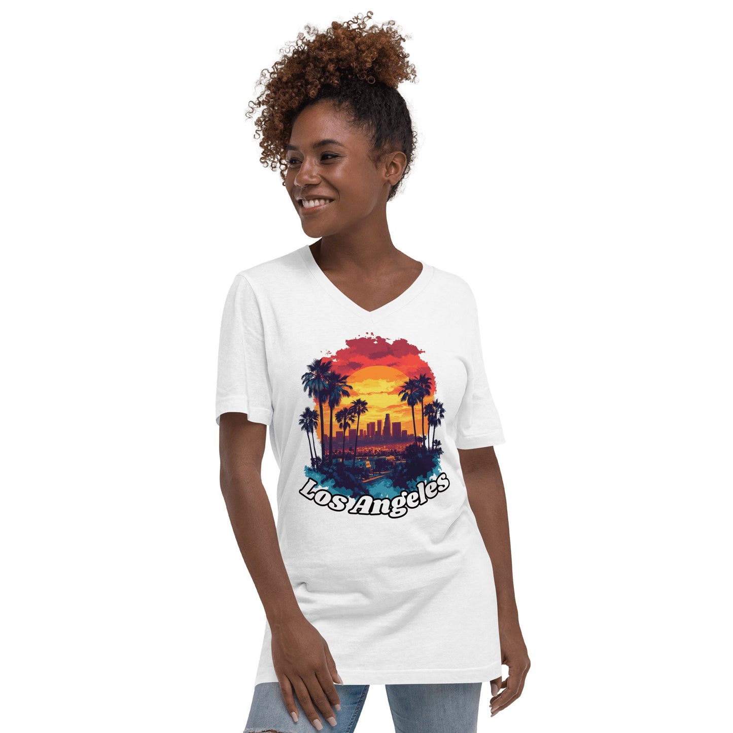 Kurzärmeliges Unisex T-Shirt mit V - Ausschnitt "Los Angeles" - Artexio