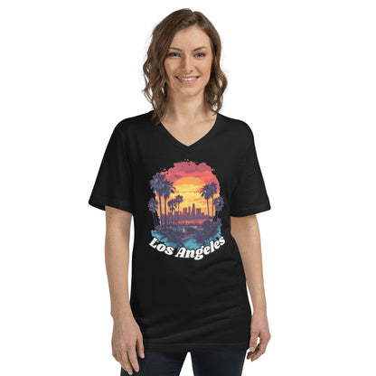 Kurzärmeliges Unisex T-Shirt mit V - Ausschnitt "Los Angeles" - Artexio