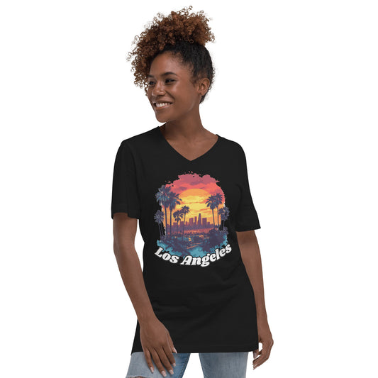 Kurzärmeliges Unisex T-Shirt mit V - Ausschnitt "Los Angeles" - Artexio