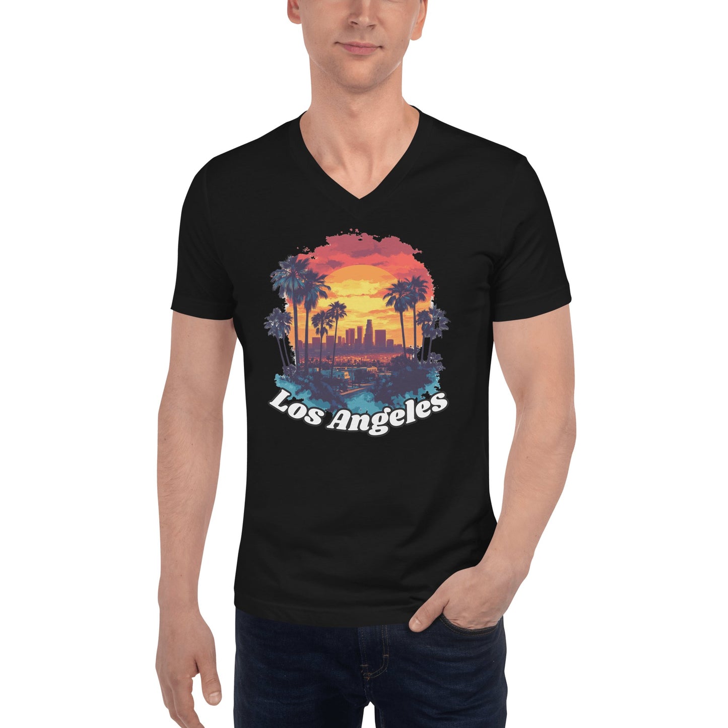 Kurzärmeliges Unisex T-Shirt mit V - Ausschnitt "Los Angeles" - Artexio