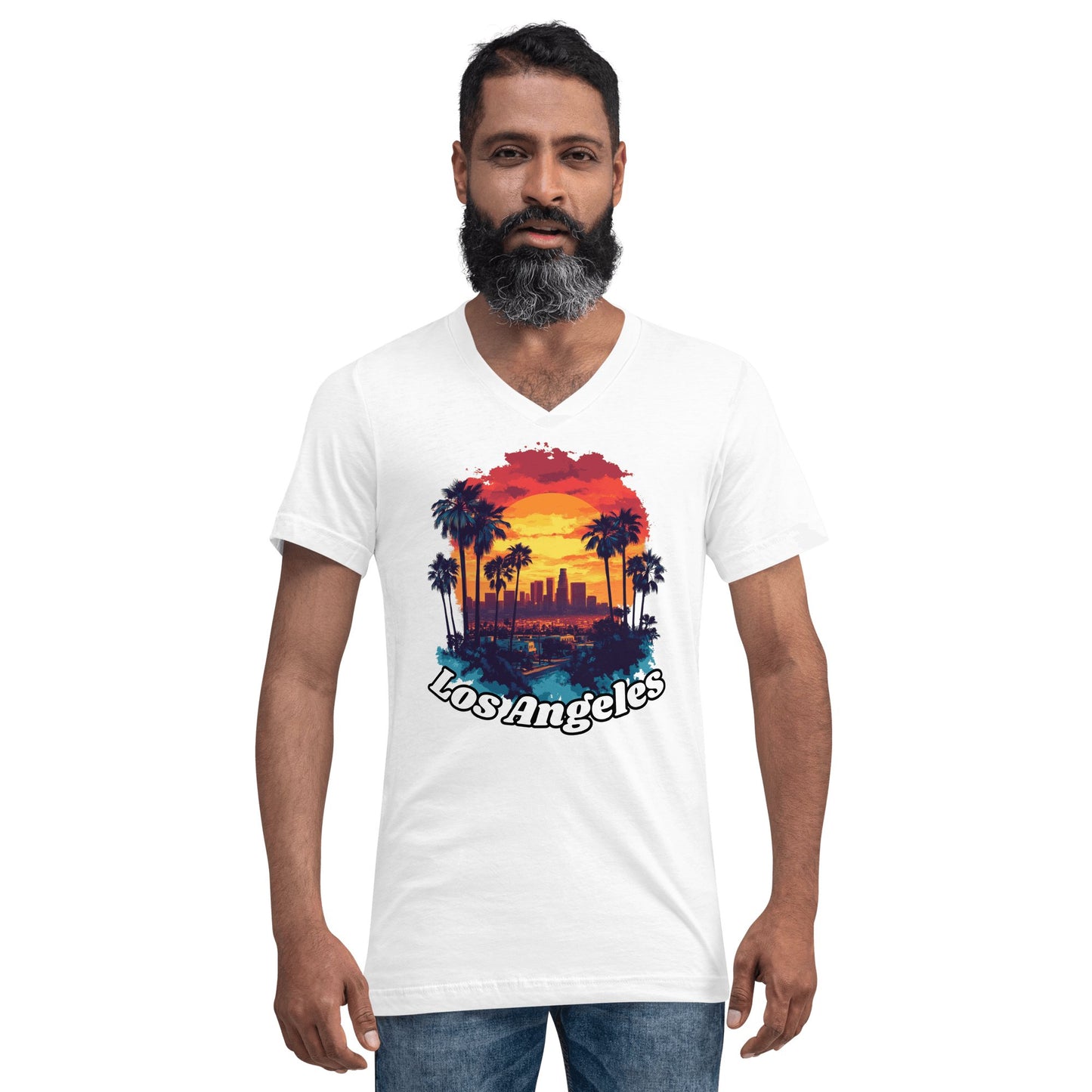 Kurzärmeliges Unisex T-Shirt mit V - Ausschnitt "Los Angeles" - Artexio