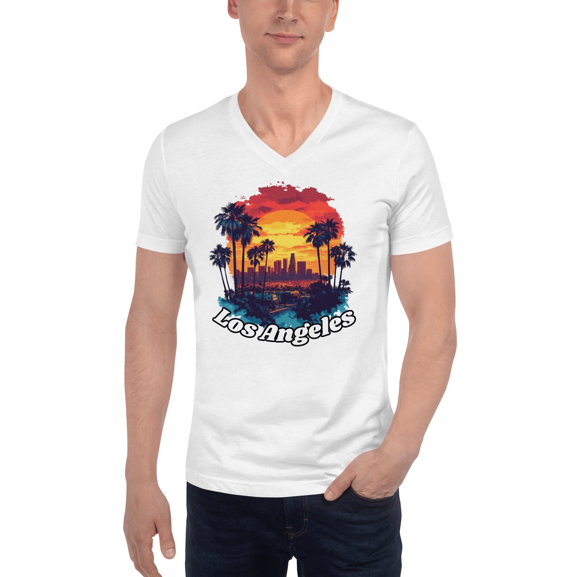 Kurzärmeliges Unisex T-Shirt mit V - Ausschnitt "Los Angeles" - Artexio