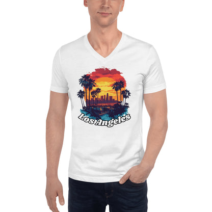 Kurzärmeliges Unisex T-Shirt mit V - Ausschnitt "Los Angeles" - Artexio