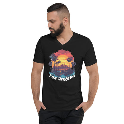 Kurzärmeliges Unisex T-Shirt mit V - Ausschnitt "Los Angeles" - Artexio