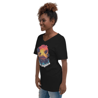 Kurzärmeliges Unisex T-Shirt mit V - Ausschnitt "Los Angeles" - Artexio