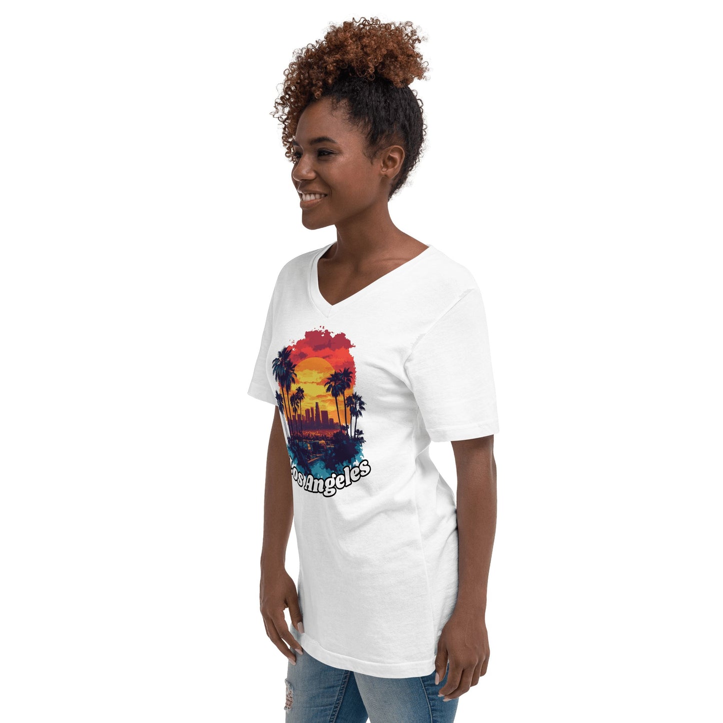 Kurzärmeliges Unisex T-Shirt mit V - Ausschnitt "Los Angeles" - Artexio