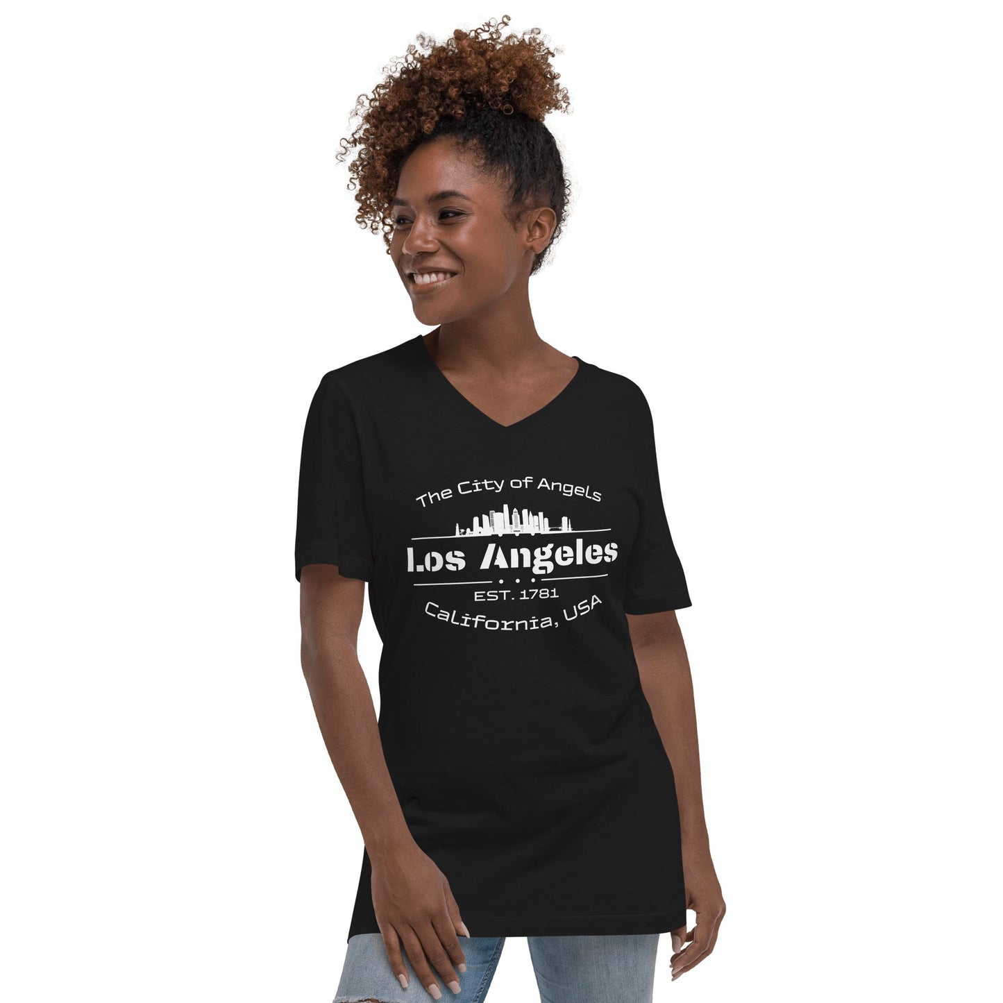 Kurzärmeliges Unisex T-Shirt mit V - Ausschnitt "Los Angeles" - Artexio