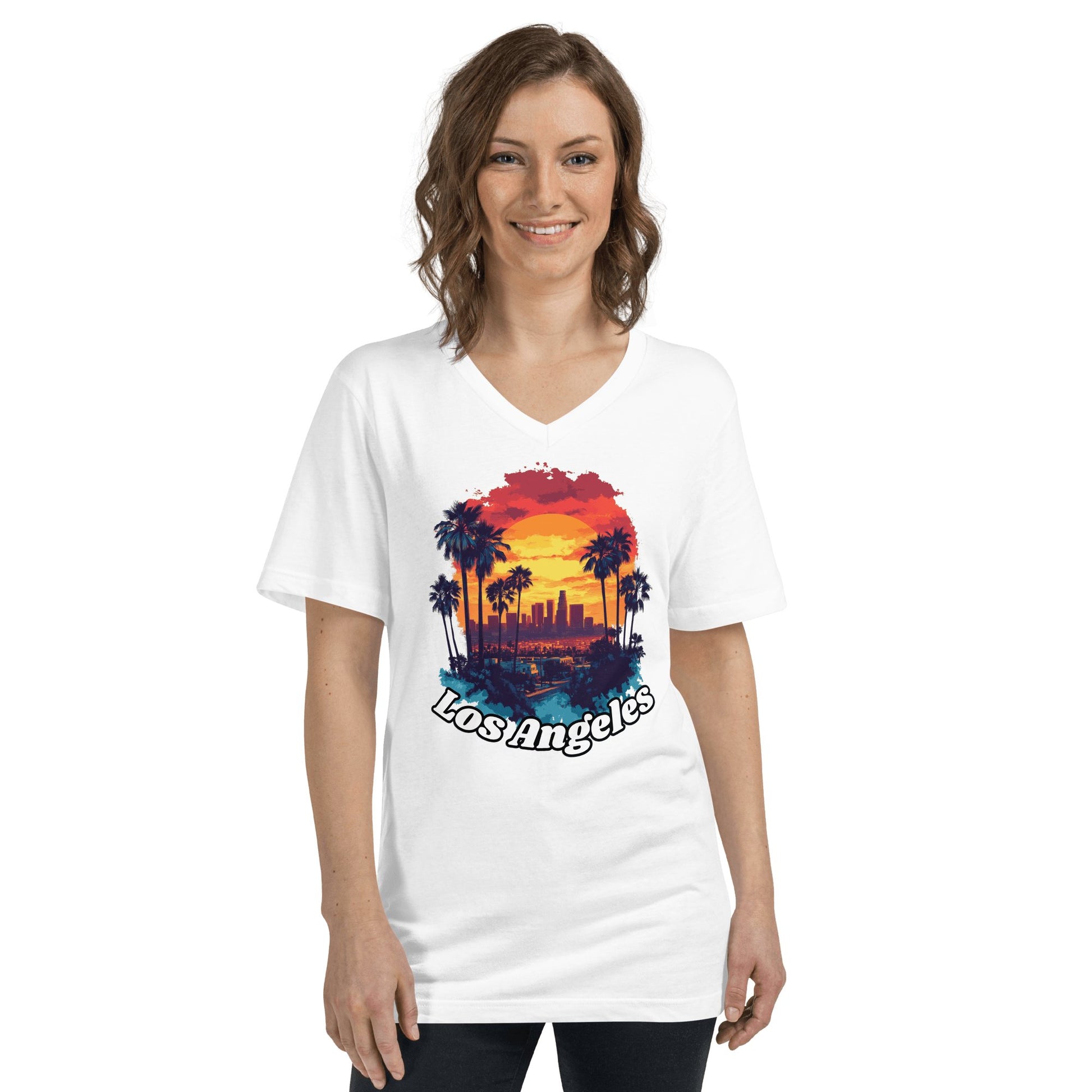 Kurzärmeliges Unisex T-Shirt mit V - Ausschnitt "Los Angeles" - Artexio