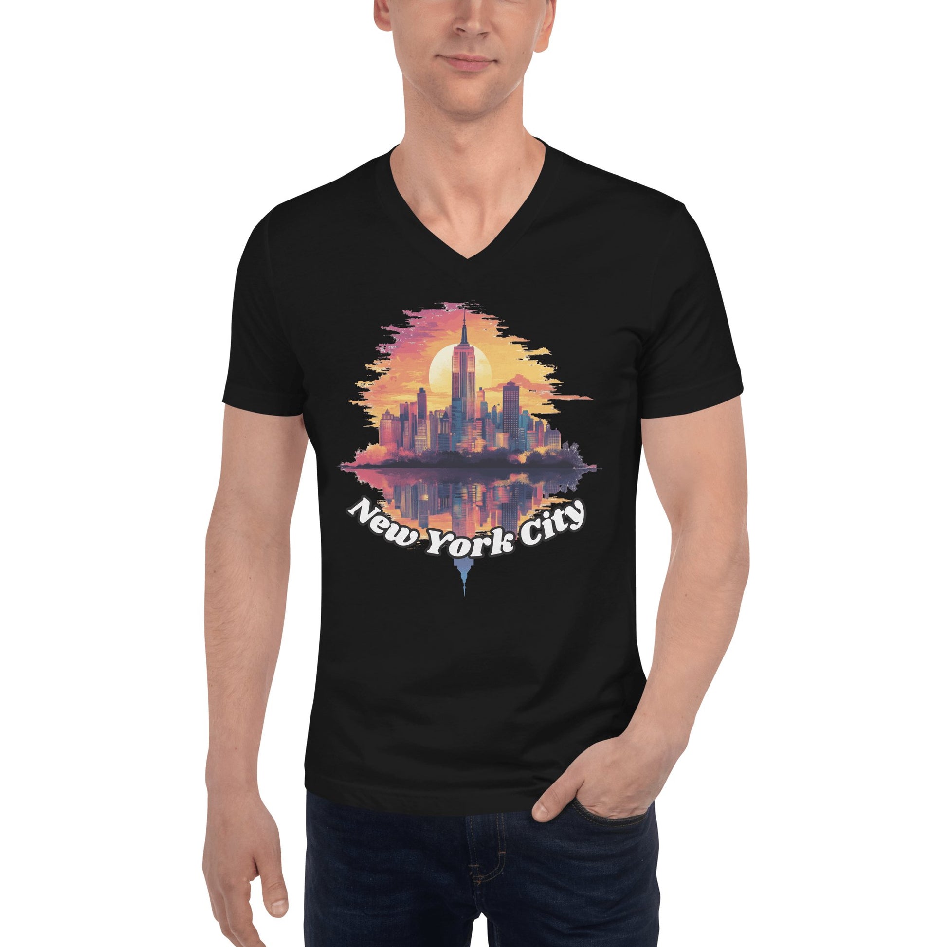 Kurzärmeliges Unisex T-Shirt mit V - Ausschnitt "New York City" - Artexio