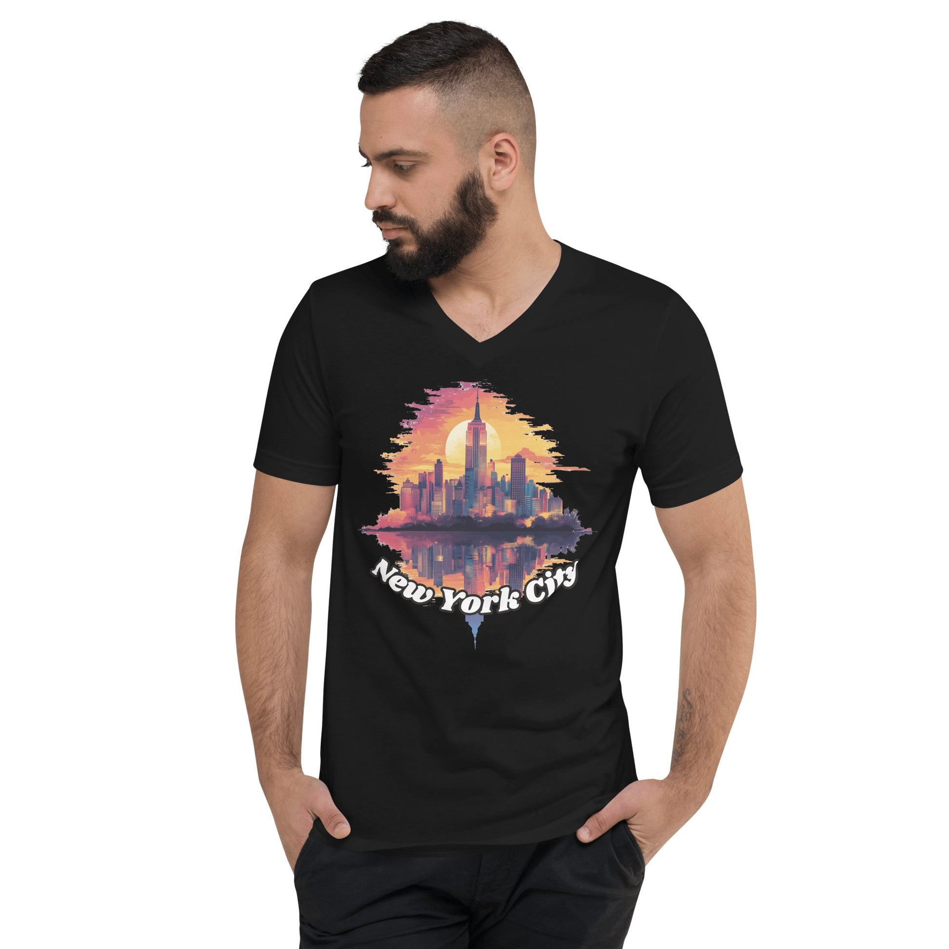 Kurzärmeliges Unisex T-Shirt mit V - Ausschnitt "New York City" - Artexio