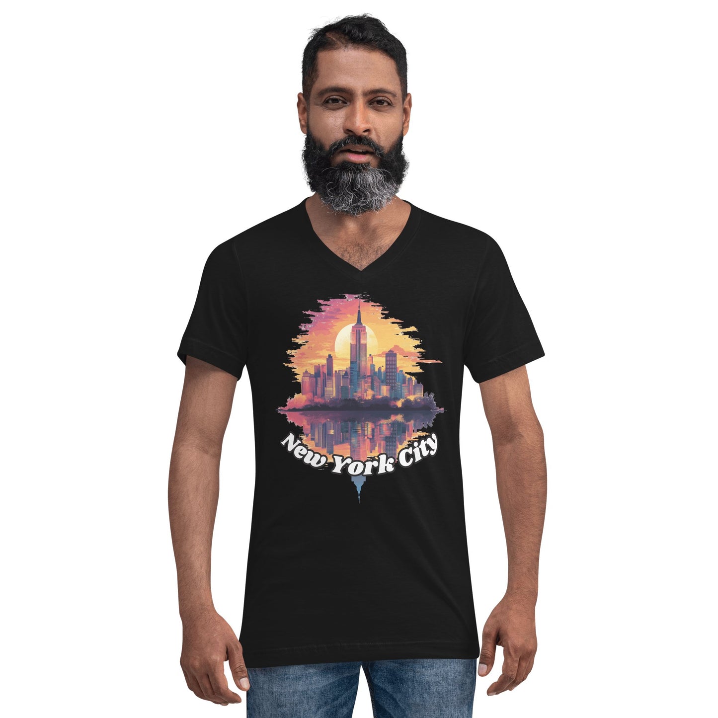 Kurzärmeliges Unisex T-Shirt mit V - Ausschnitt "New York City" - Artexio