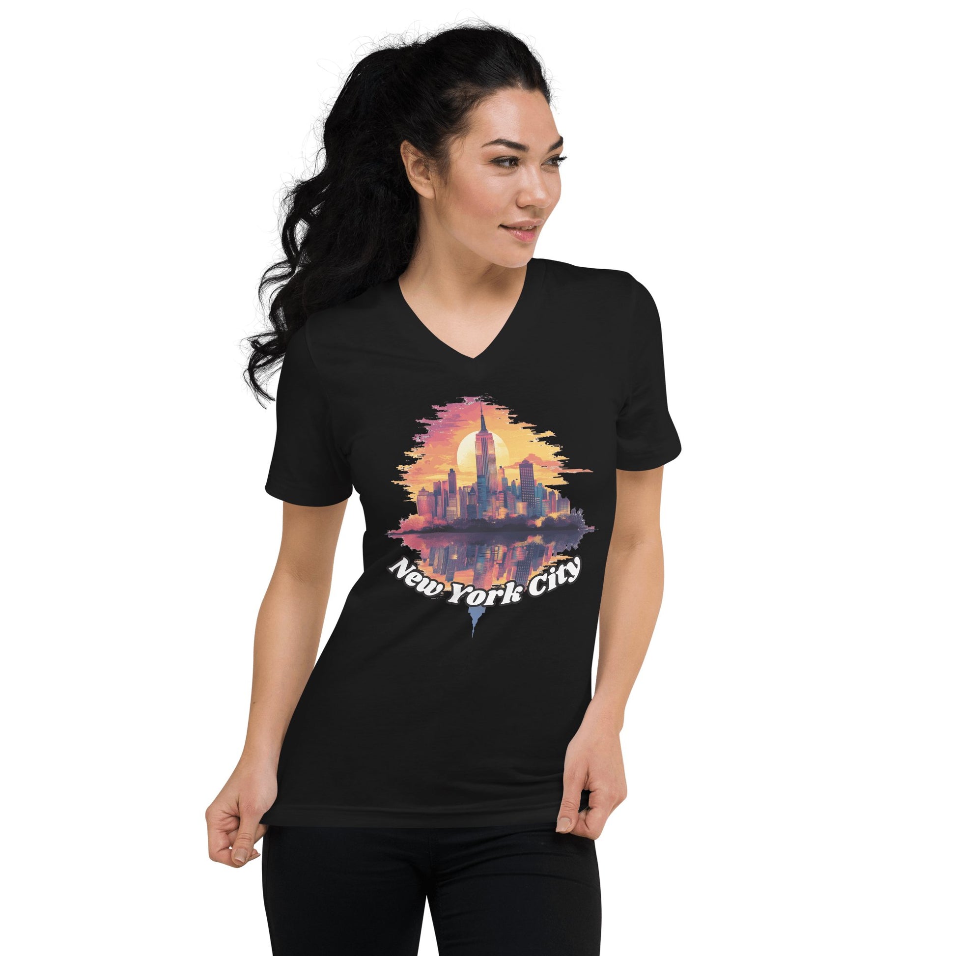 Kurzärmeliges Unisex T-Shirt mit V - Ausschnitt "New York City" - Artexio