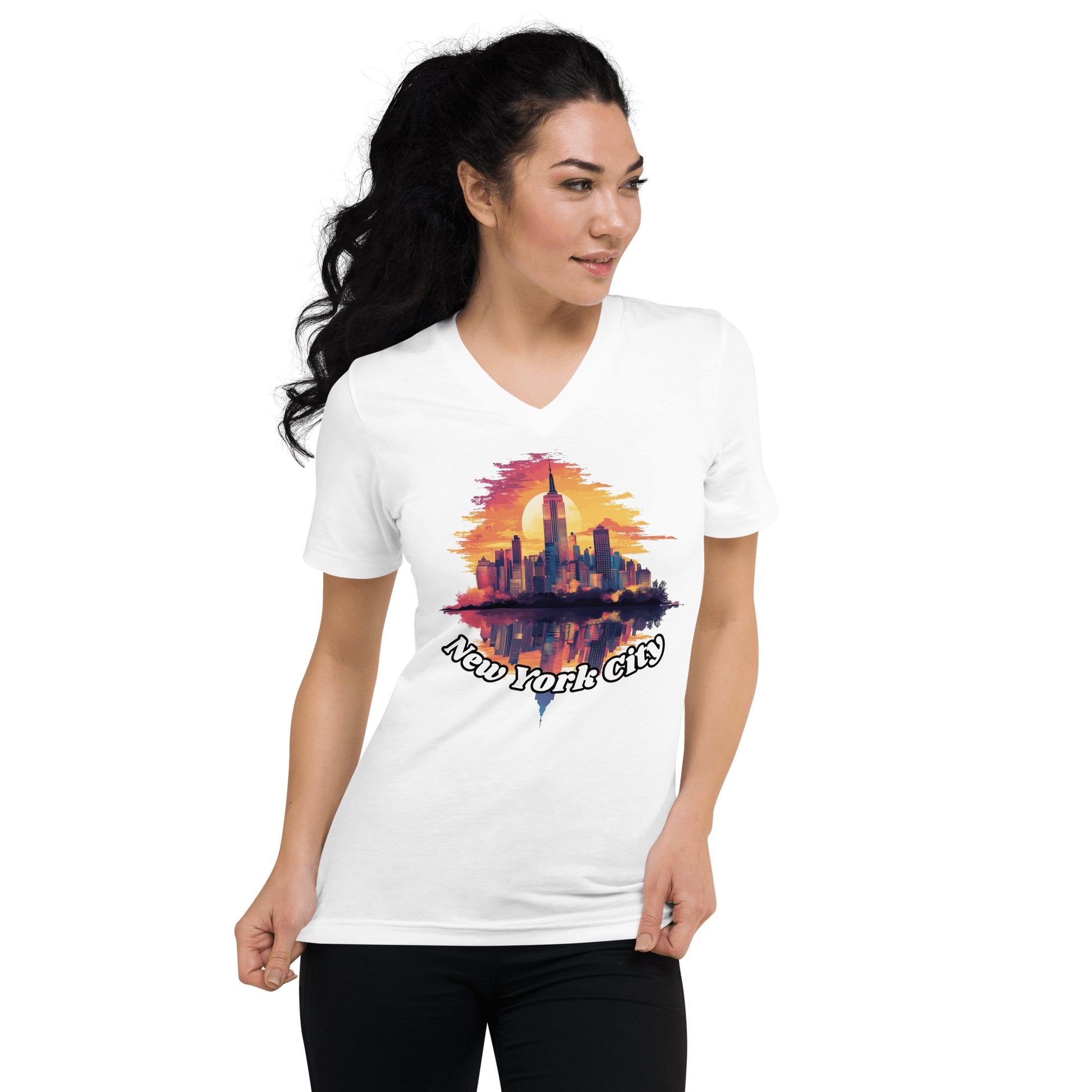 Kurzärmeliges Unisex T-Shirt mit V - Ausschnitt "New York City" - Artexio