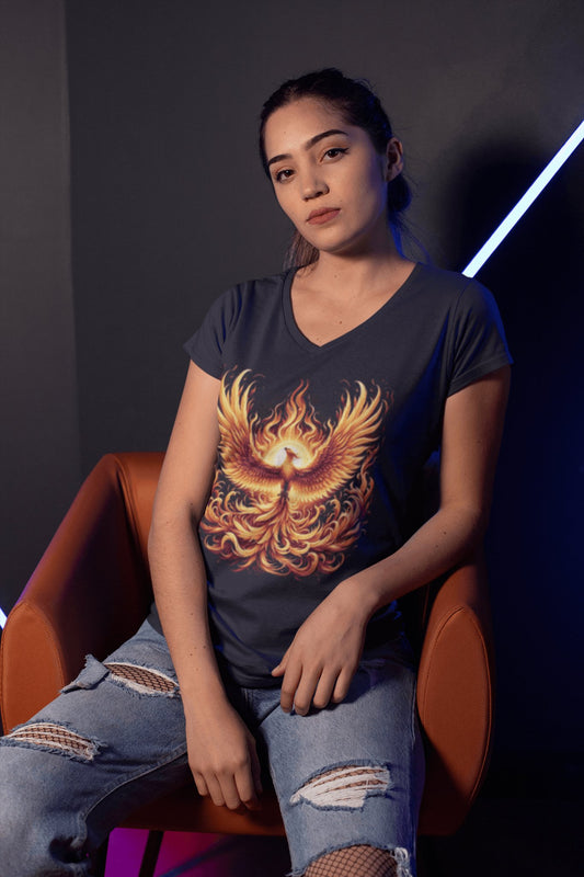 Kurzärmeliges Unisex T-Shirt mit V - Ausschnitt "Phoenix" - Artexio