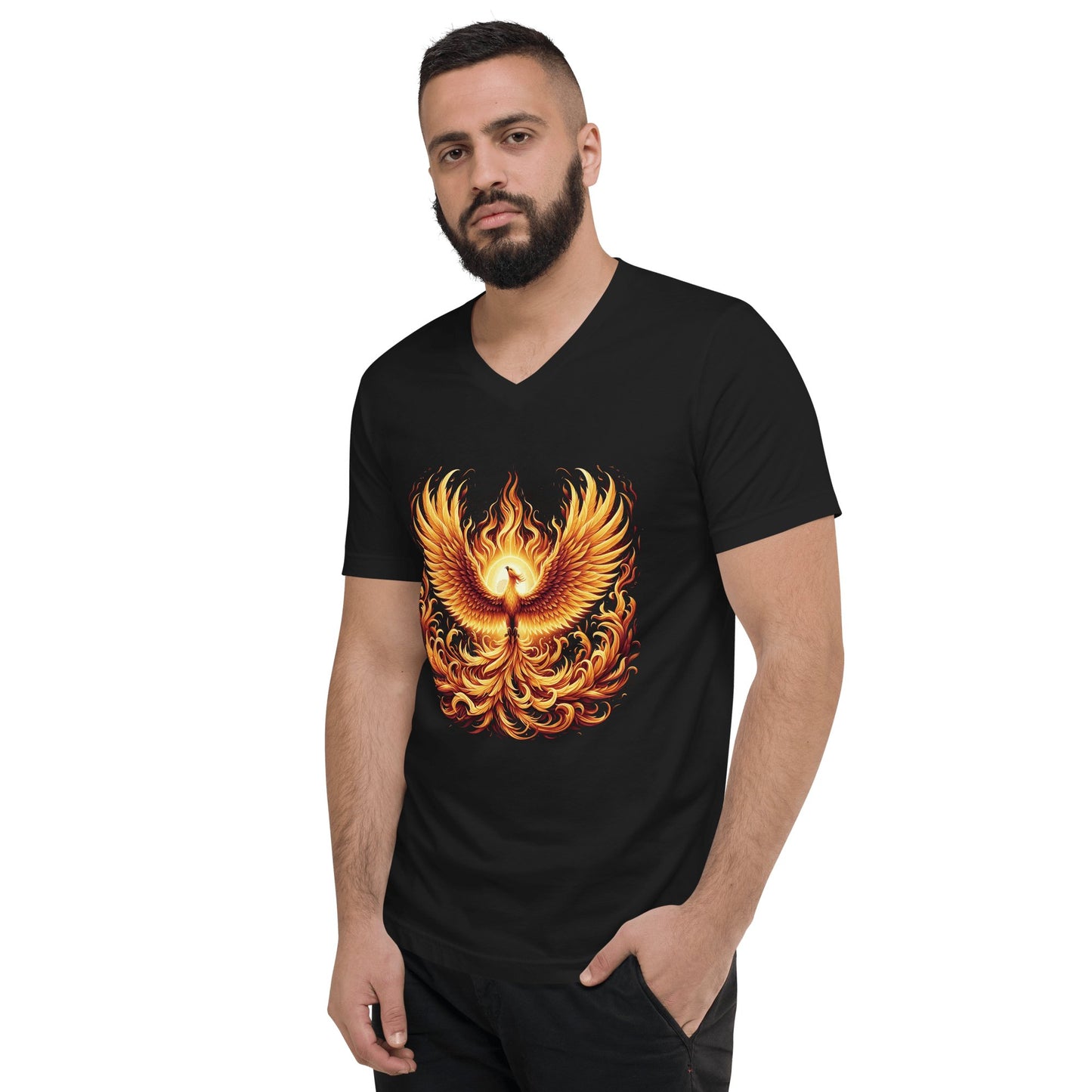 Kurzärmeliges Unisex T-Shirt mit V - Ausschnitt "Phoenix" - Artexio