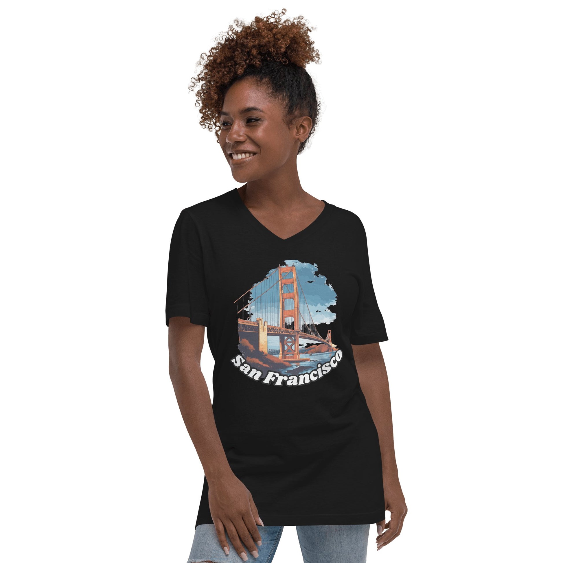 Kurzärmeliges Unisex T-Shirt mit V - Ausschnitt "San Francisco" - Artexio