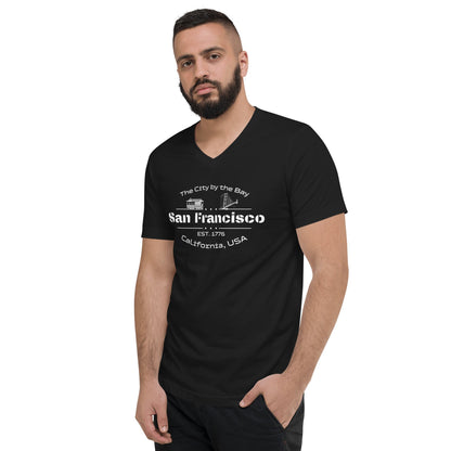 Kurzärmeliges Unisex T-Shirt mit V - Ausschnitt "San Francisco" - Artexio