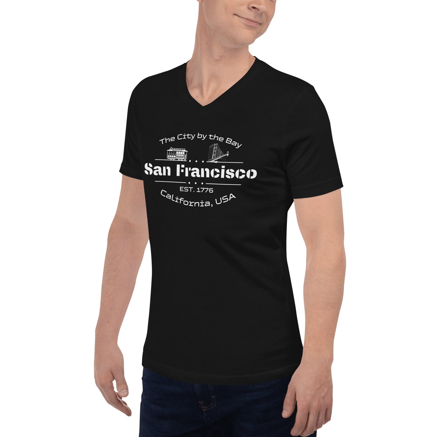 Kurzärmeliges Unisex T-Shirt mit V - Ausschnitt "San Francisco" - Artexio