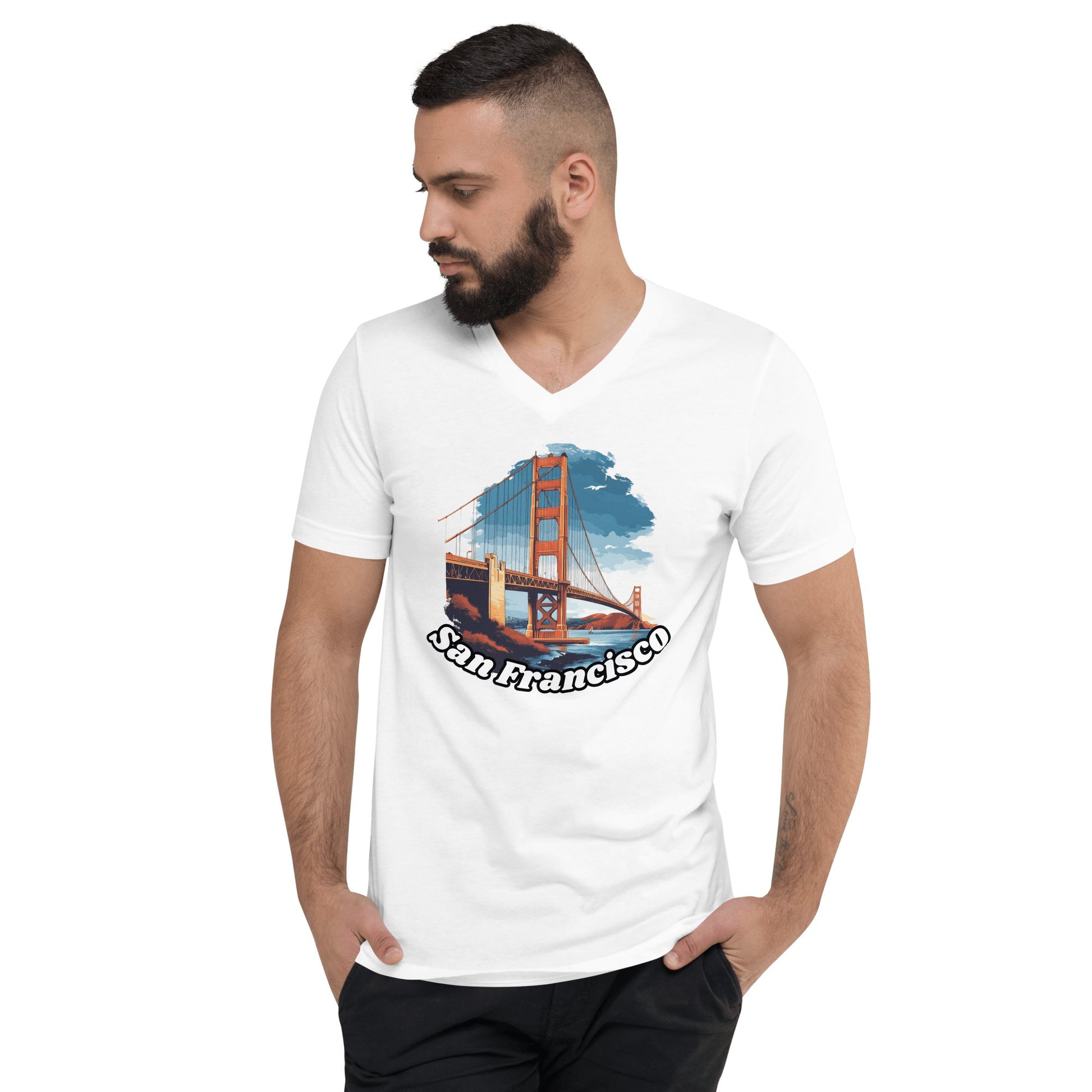 Kurzärmeliges Unisex T-Shirt mit V - Ausschnitt "San Francisco" - Artexio