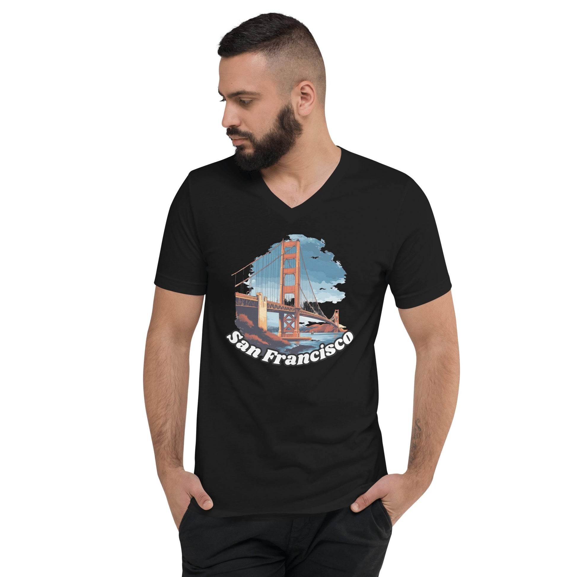 Kurzärmeliges Unisex T-Shirt mit V - Ausschnitt "San Francisco" - Artexio