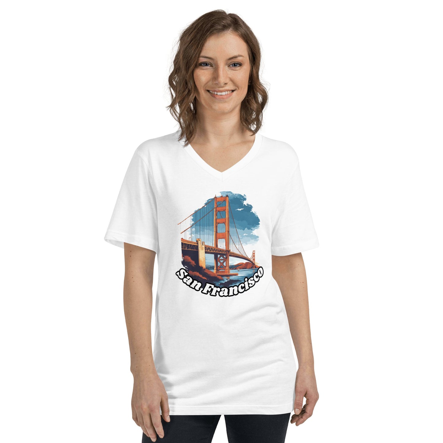 Kurzärmeliges Unisex T-Shirt mit V - Ausschnitt "San Francisco" - Artexio