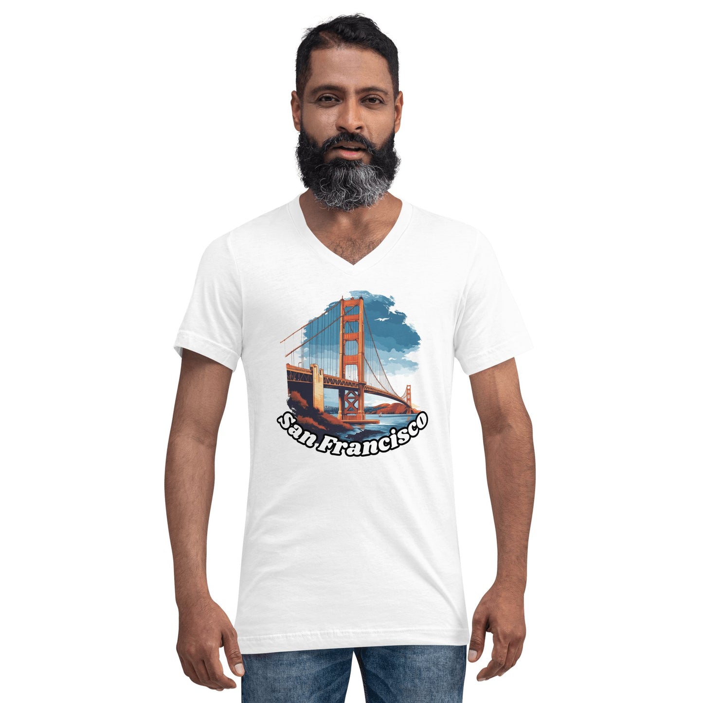 Kurzärmeliges Unisex T-Shirt mit V - Ausschnitt "San Francisco" - Artexio