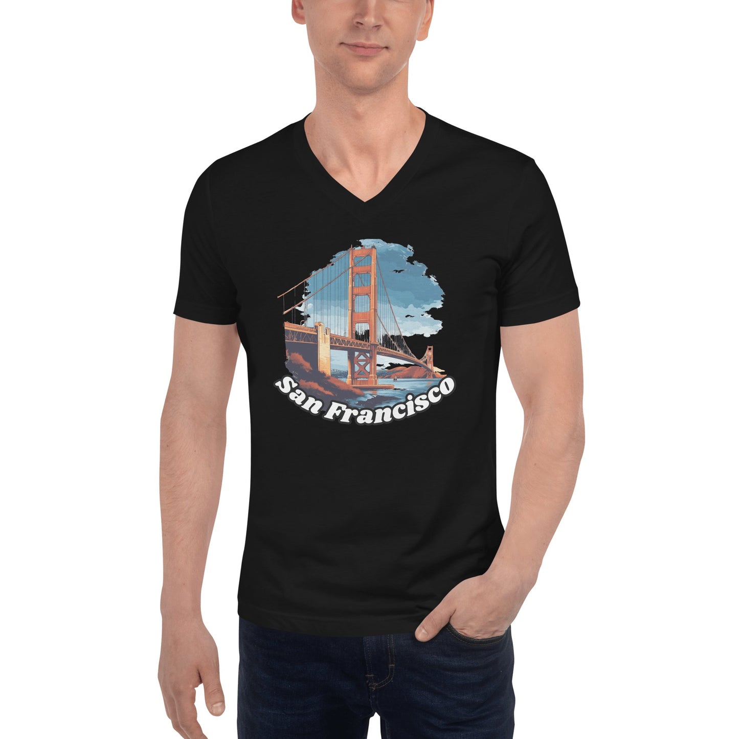 Kurzärmeliges Unisex T-Shirt mit V - Ausschnitt "San Francisco" - Artexio