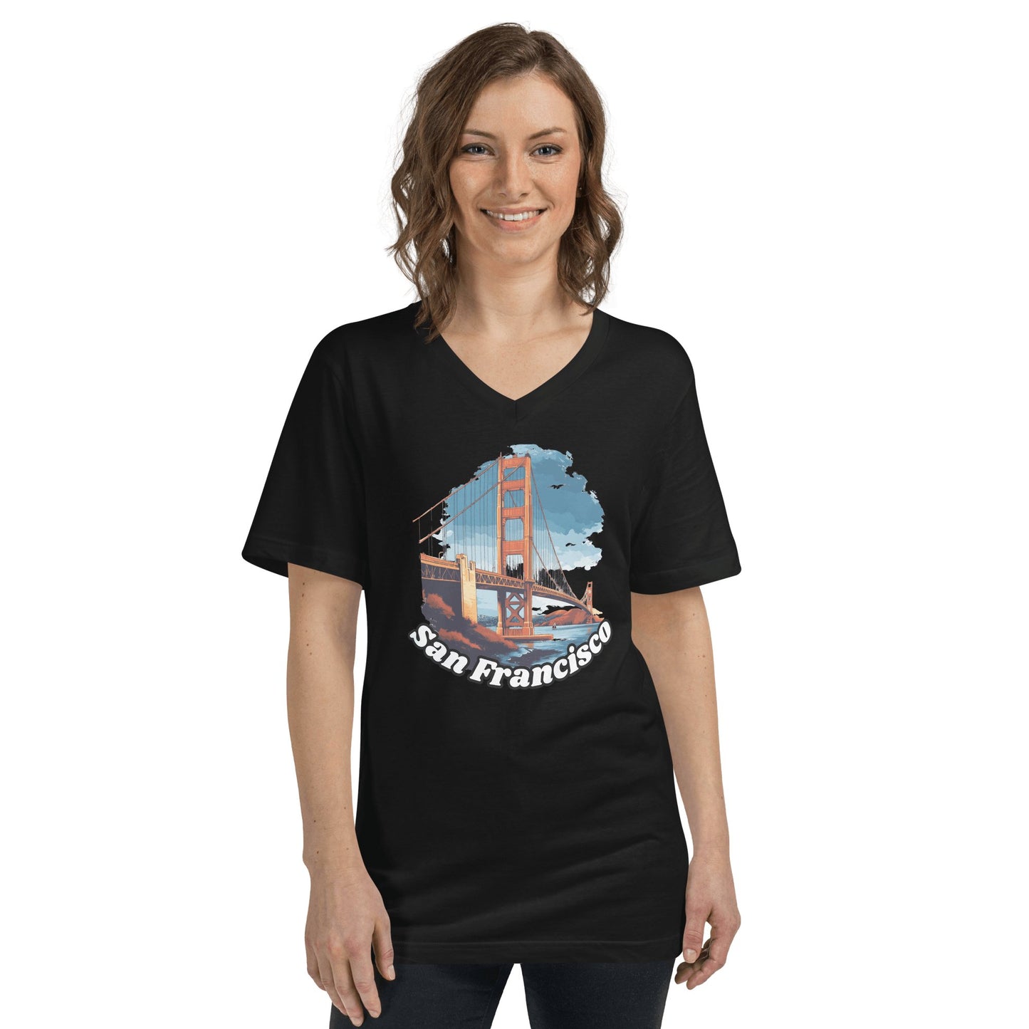 Kurzärmeliges Unisex T-Shirt mit V - Ausschnitt "San Francisco" - Artexio