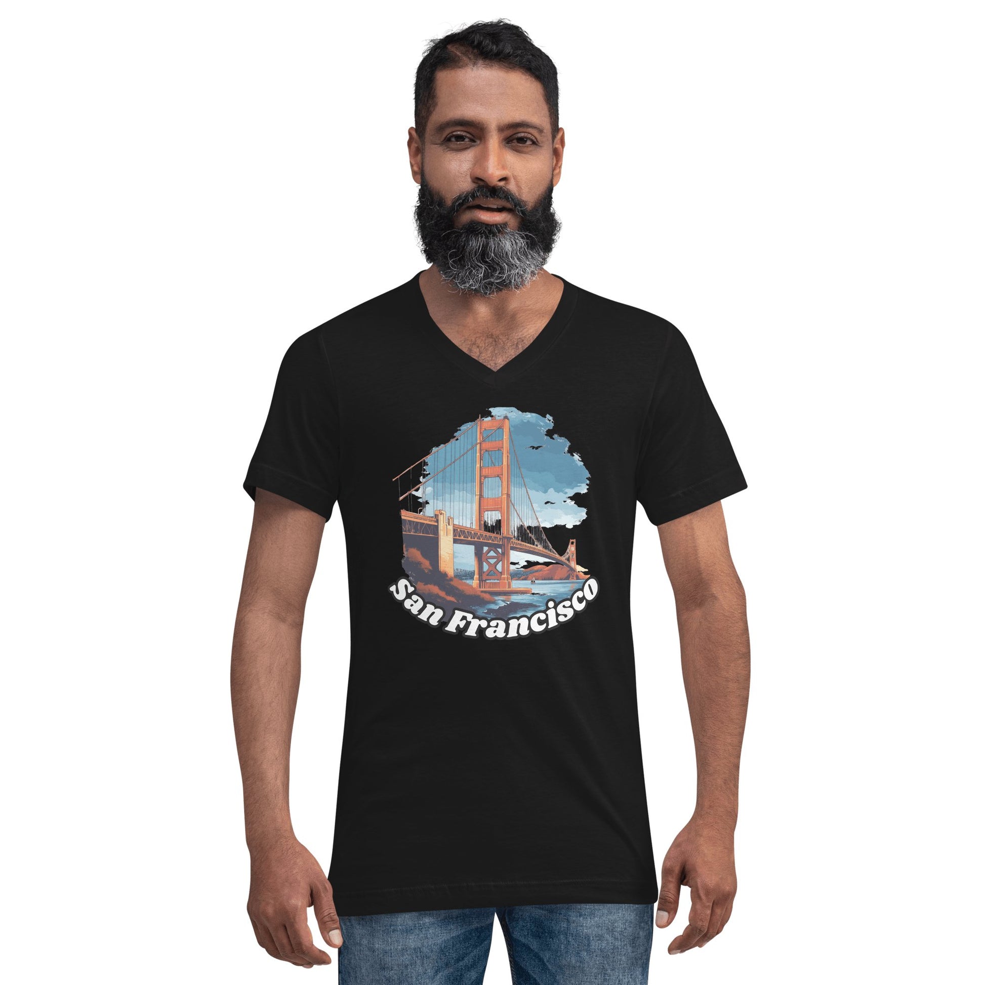 Kurzärmeliges Unisex T-Shirt mit V - Ausschnitt "San Francisco" - Artexio